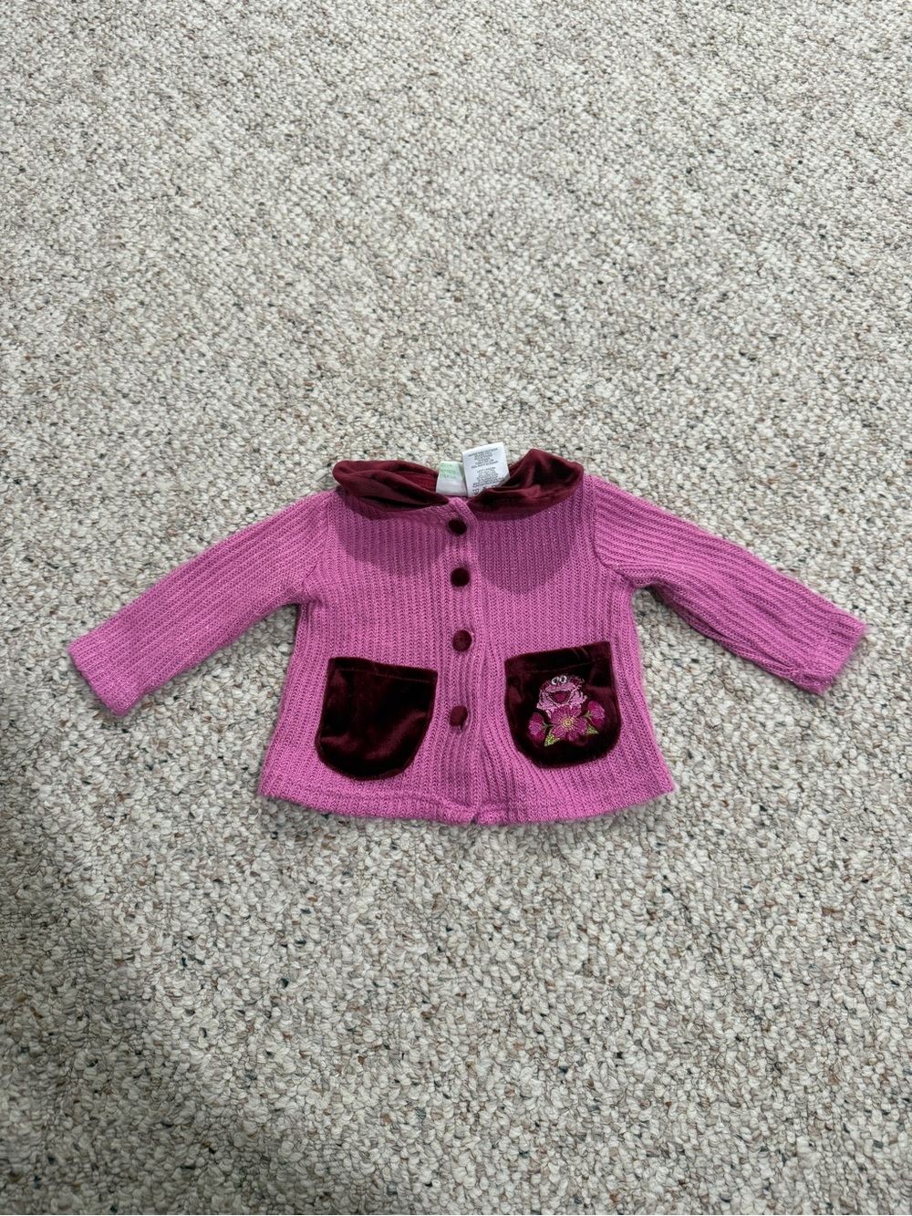Pink Knit sesame street Abby baby Cardigan with Velvet Collar & Pockets